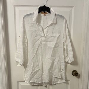 Ellen Tracy White Linen Button-Front Tunic